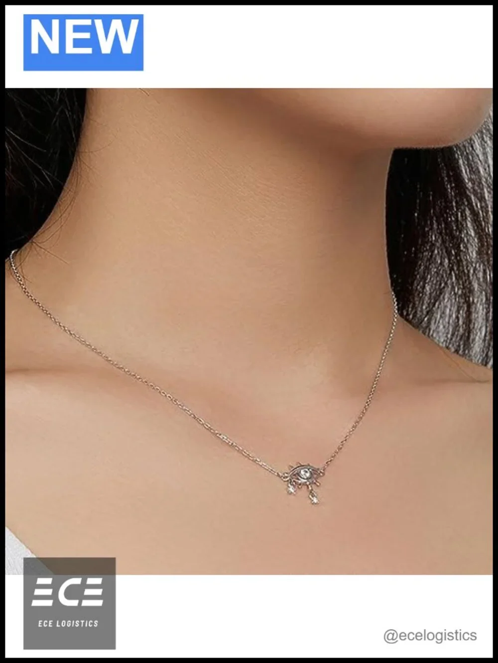 14K White Gold Over 925 Sterling Silver Evil Eye Necklace Moissanite Pendant